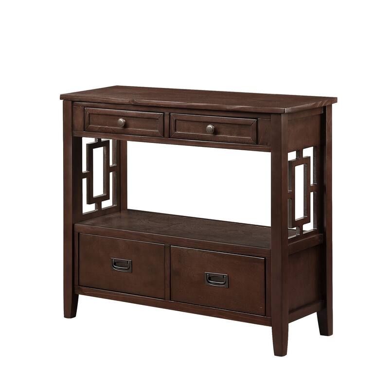 Wood Console Table Entry Sofa Table with 4 Drawers & 1 Storage Shelf for Entryway Living Room Bedroom