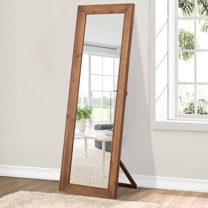 Modern Solid Wood Rectangle Framed Full Length Decorative Mirror in Brown - 64"x21"