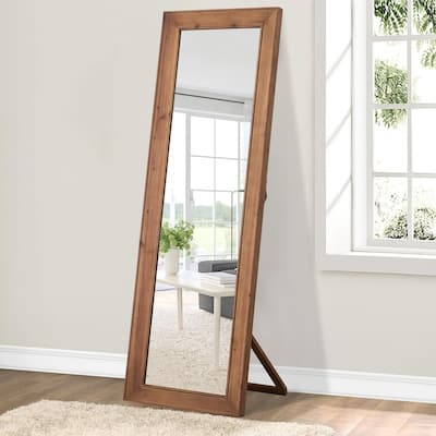 Modern Solid Wood Rectangle Framed Full Length Decorative Mirror in Brown - 64"x21"