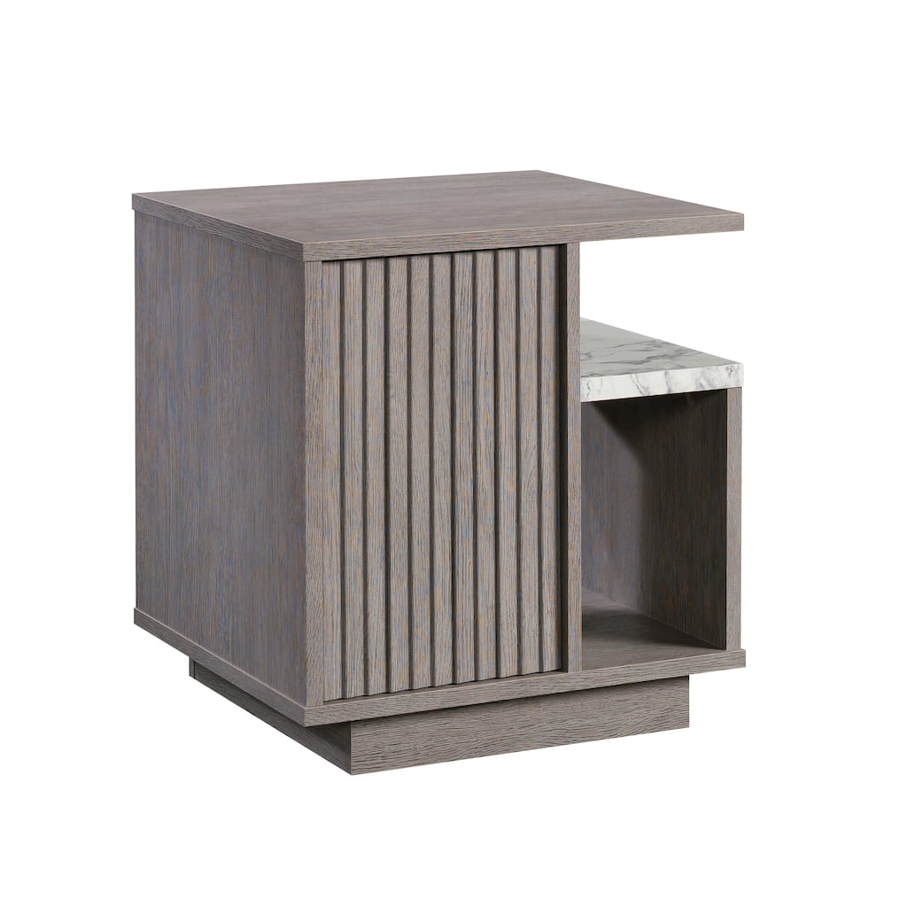 Contemporary Gray Nightstand with Adjustable Shelf & Marble Accents