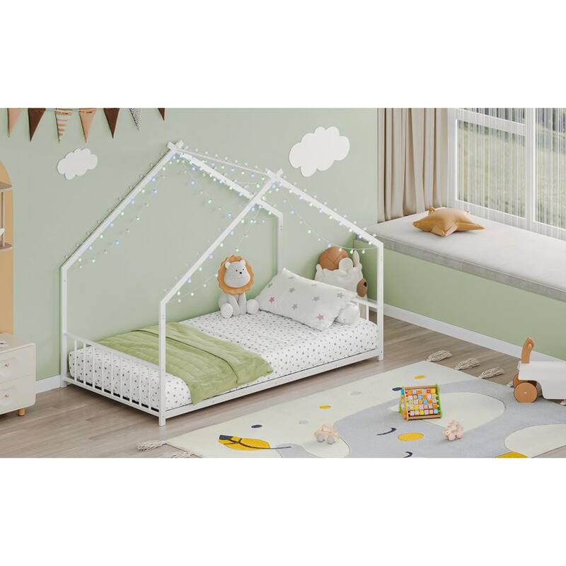 Twin size children's bed frame with LED light strips