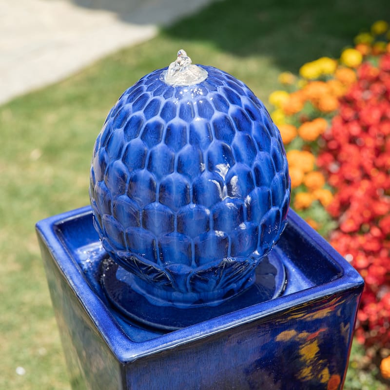 36"H Oversized Artichoke Pedestal LED Ceramic Fountain by Glitzhome