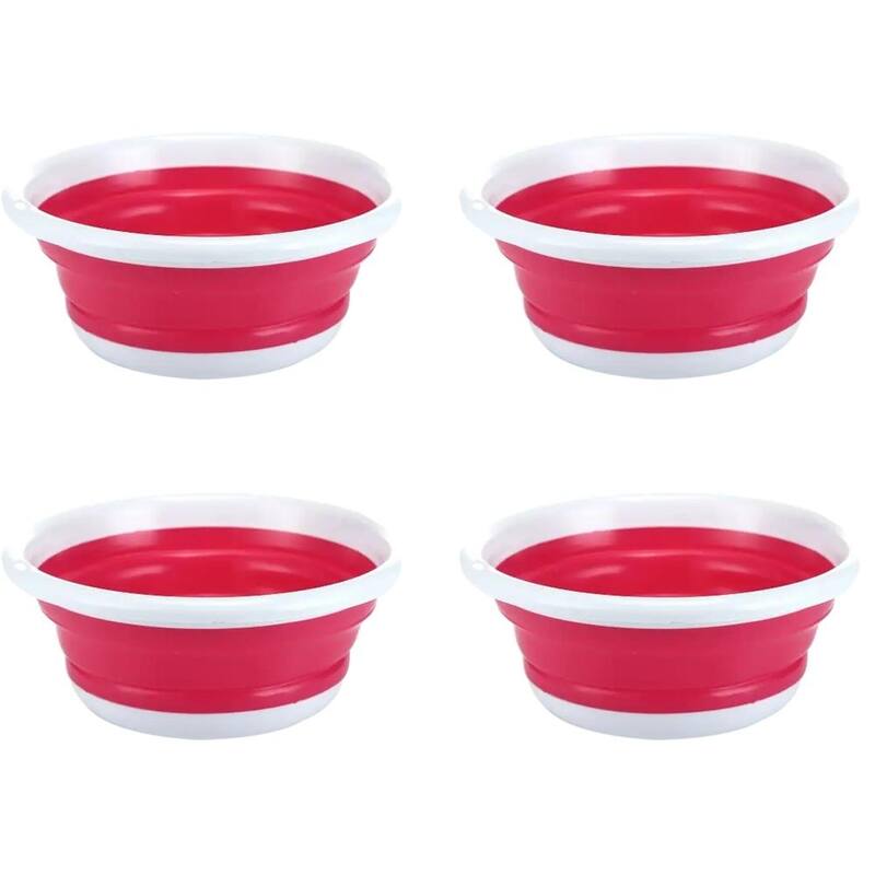 Plastic Round Collapsible Washbasin Dishpan Collapsible Saving Space, 5.5 Quart - Pack of 4 - Pink