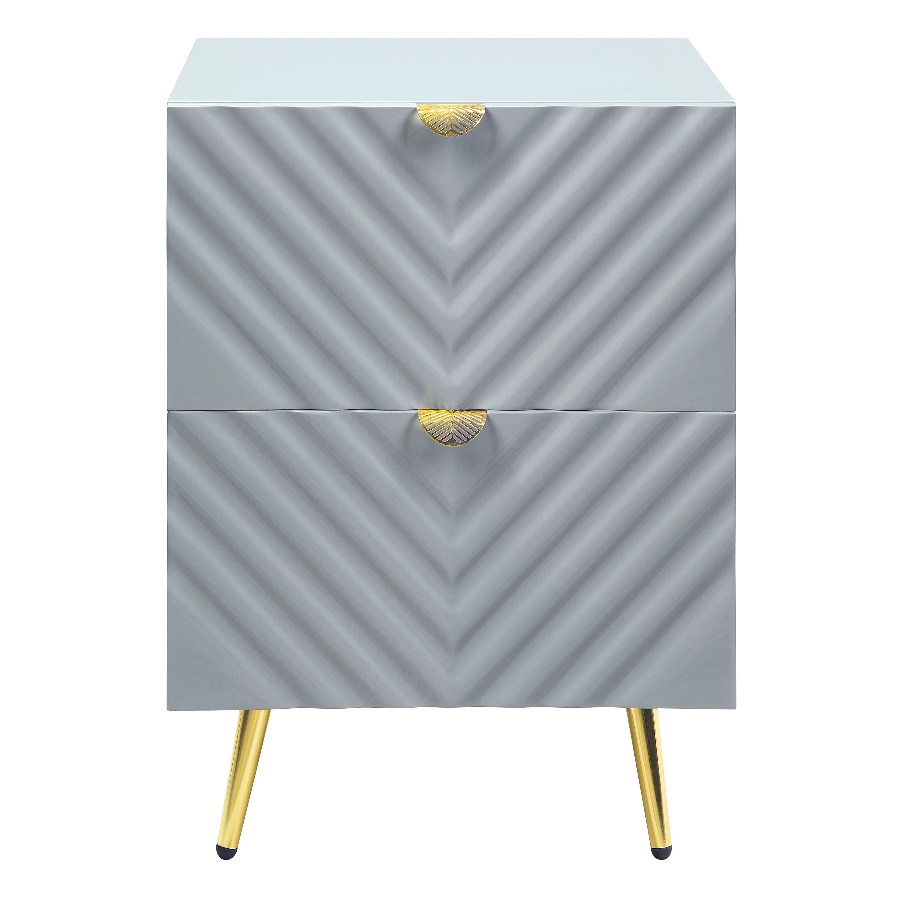 Two-Drawer Nightstand, High Gloss Gray Finish