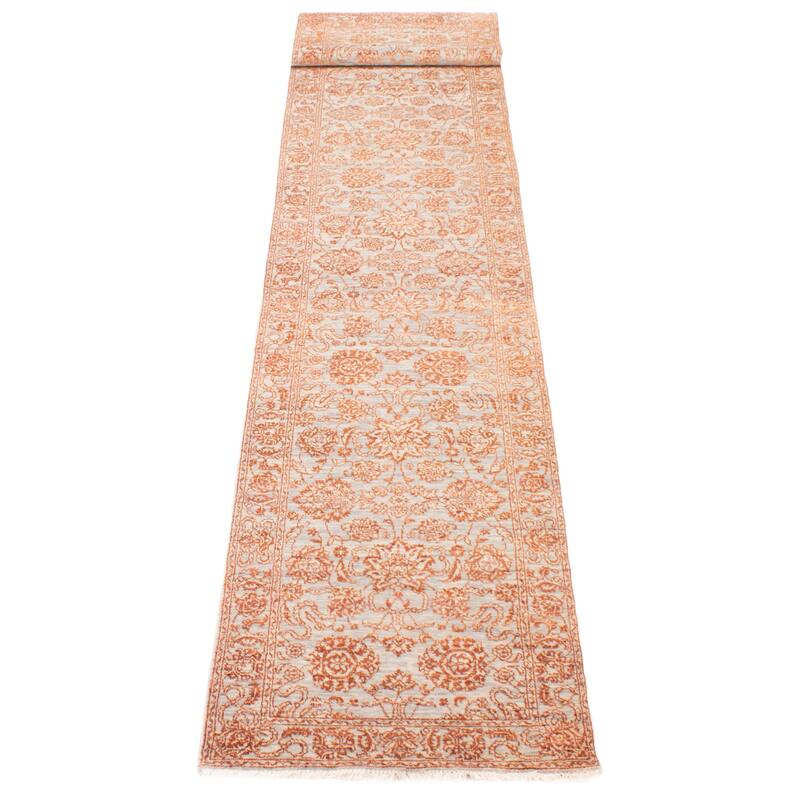 ECARPETGALLERY Hand-knotted Heritage Grey Silk, Wool Rug - 2' 7" x 14' 3"