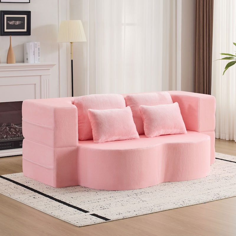 Queen Foldable Sleeper Sofa, Floor Couch Sofa Bed, High-Density Foam Convertible Lounge Sofa Loveseat