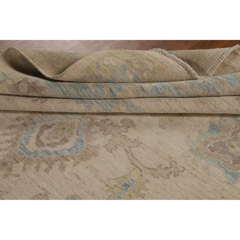 Beige Vegetable Dye Oushak Turkish Area Rug Hand-Knotted Wool Carpet - 7'10"x 9'10"