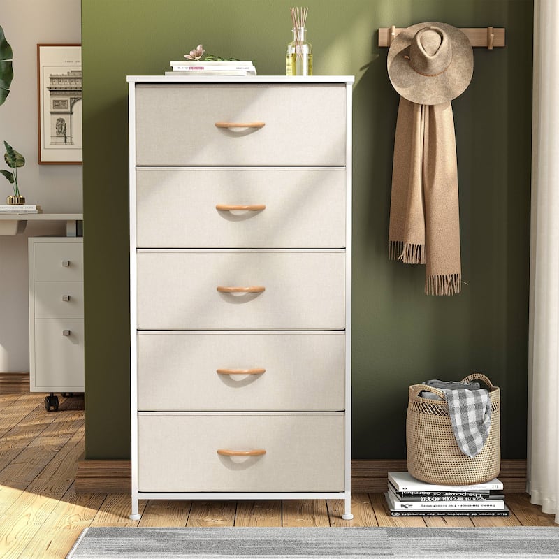 Pellebant Fabric Vertical Dresser Storage Chest Tower with 5 Drawers
