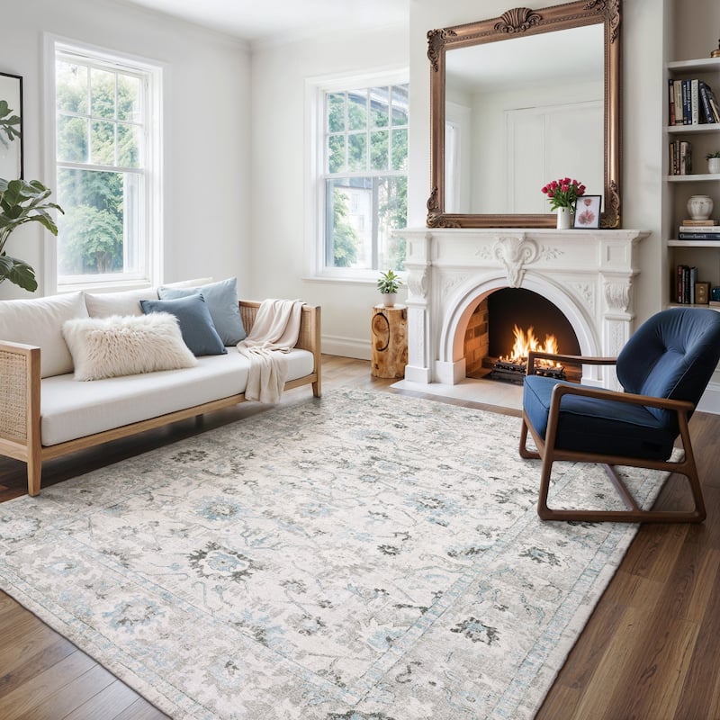 Style Haven Willett Oriental Ivory/ Teal Blue Area Rug