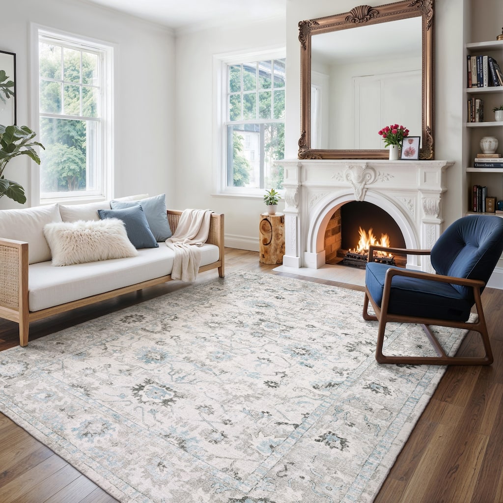 Style Haven Willett Oriental Ivory/ Teal Blue Area Rug