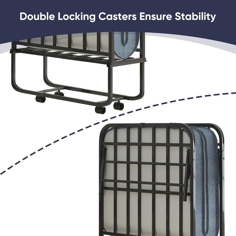 Mixoy Folding Bed with 5''Mattress,Portable Foldable Roll Away Adult Bed for Guest,with Dustproof Bag & Baffle,Twin Size