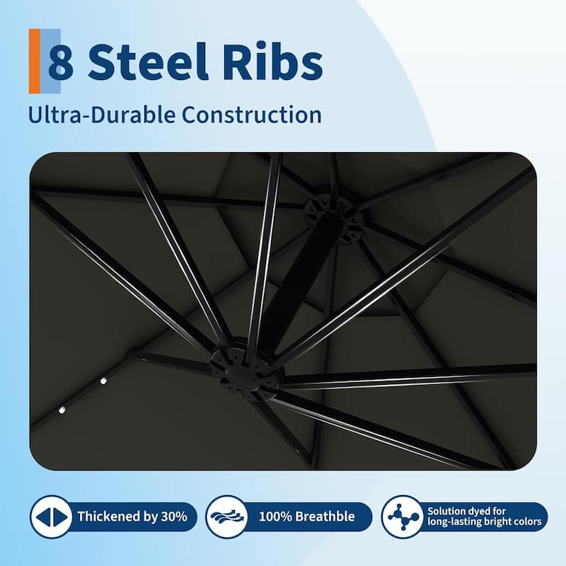 10ft Solar Lights Patio Umbrella, Cantilever Umbrella with Easy Lift and Tilt Adjustment