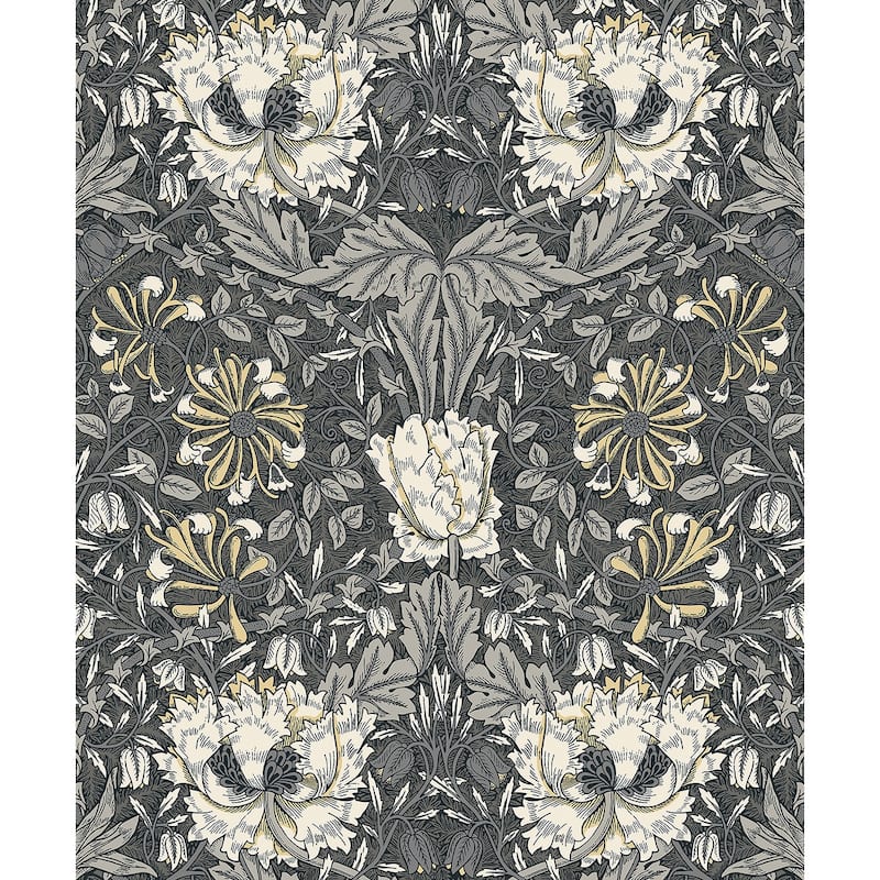 Seabrook Designs Ogee Flora Nonwoven Unpasted Wallpaper - 20.9 in. W x 33 ft. L - Charcoal & Goldenrod