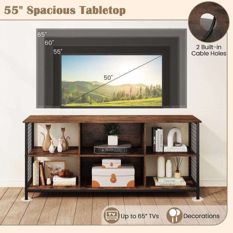 Industrial TV Stand Entertainment Center 6-Cube TV Console Table