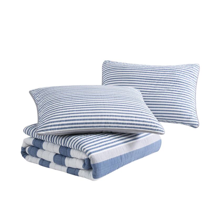 Nautica Fairwater Cotton Reversible Blue Quilt Set Bed Bath & Beyond