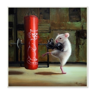 Stupell Detailed Mouse Kick Boxing Cat Punching Bag Wood Wall Art