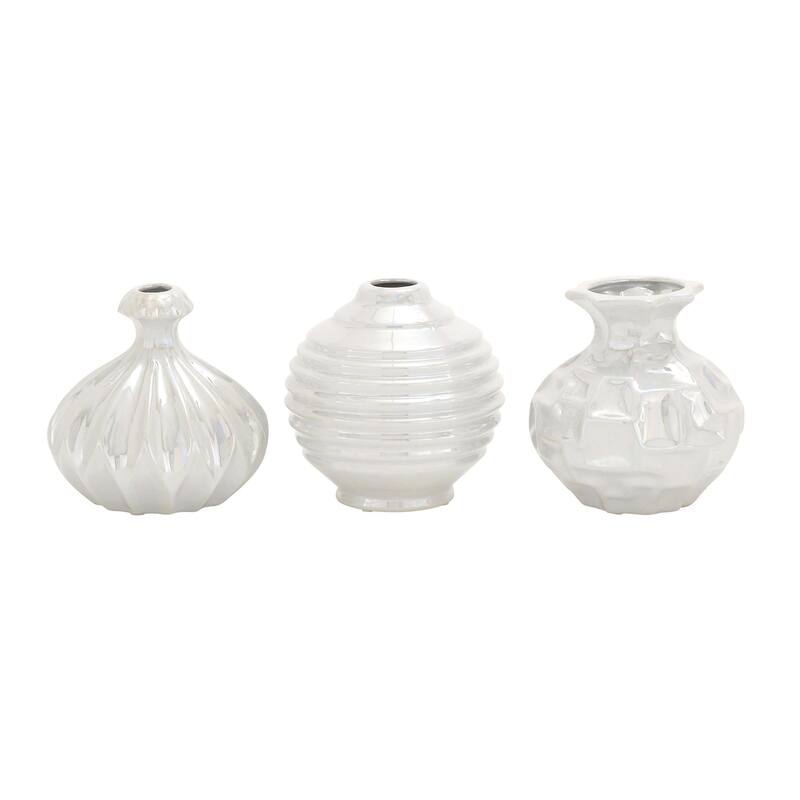 Ceramic Decorative Vase with Varying Patterns - Set of 3 Gold, Blue, White, Cream - Roche River Decor