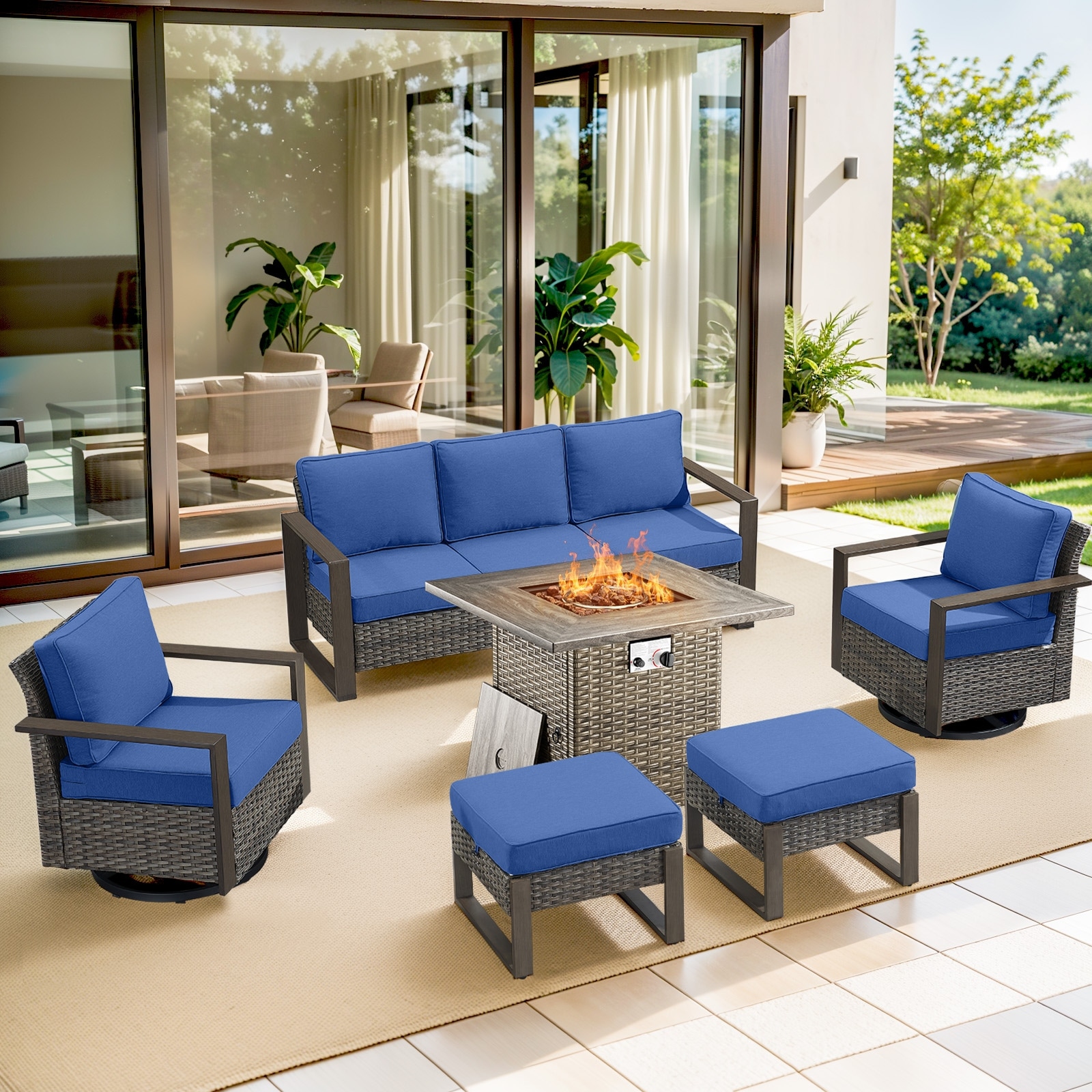 Pocassy 4/6/8PCS Sofa Swivel Chair with Fire Pit Table Set