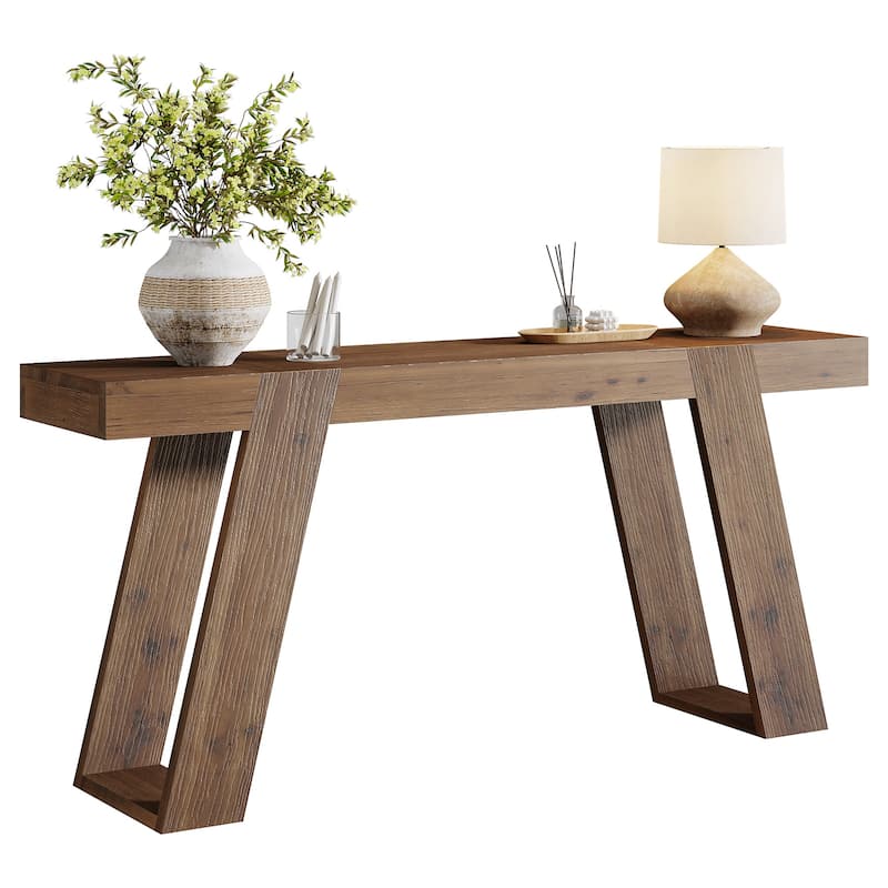 Solid Wood Console Table, 63" Narrow Sofa Table Behind Couch