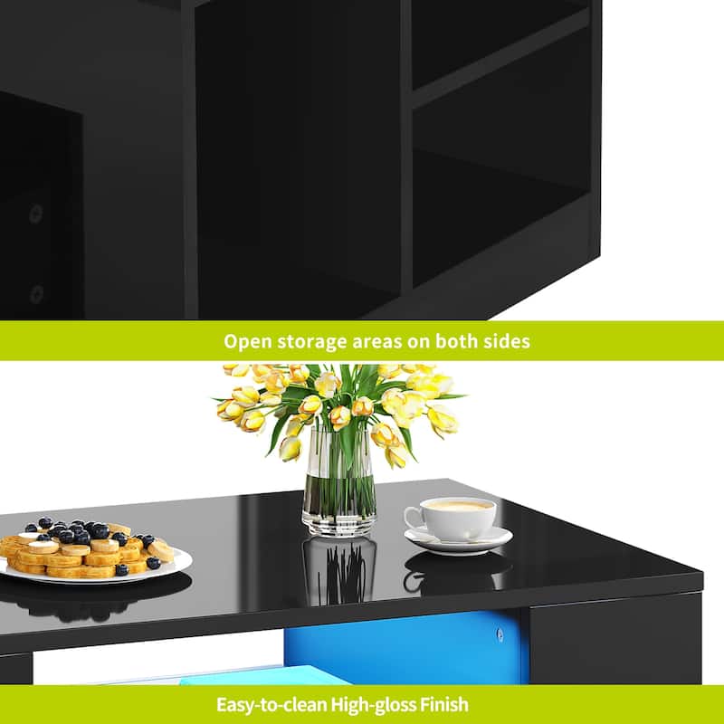 Moasis Modern Coffee Tables LED Light Cocktail Center Table with Shelf and Drawers