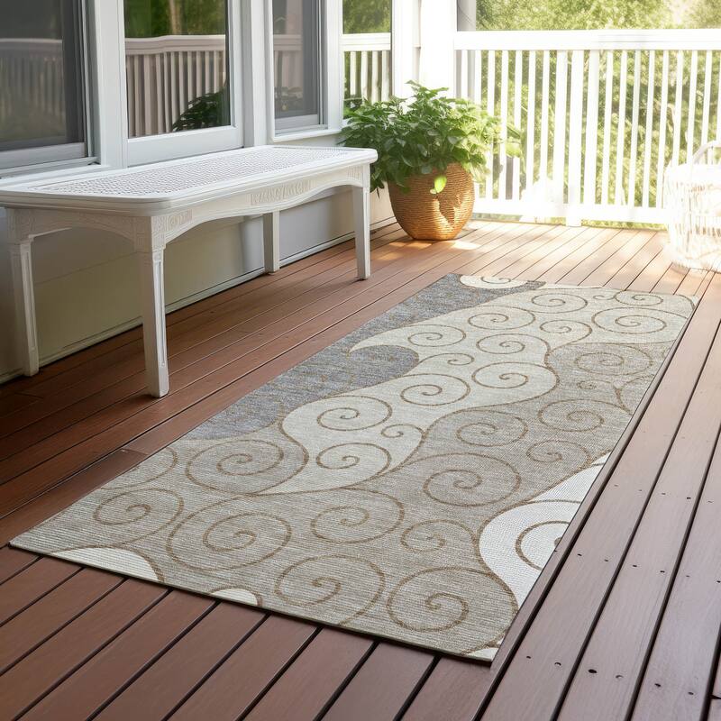 Machine Washable Indoor/ Outdoor Swirly Chantille Rug - Taupe - 2'3" x 7'6"