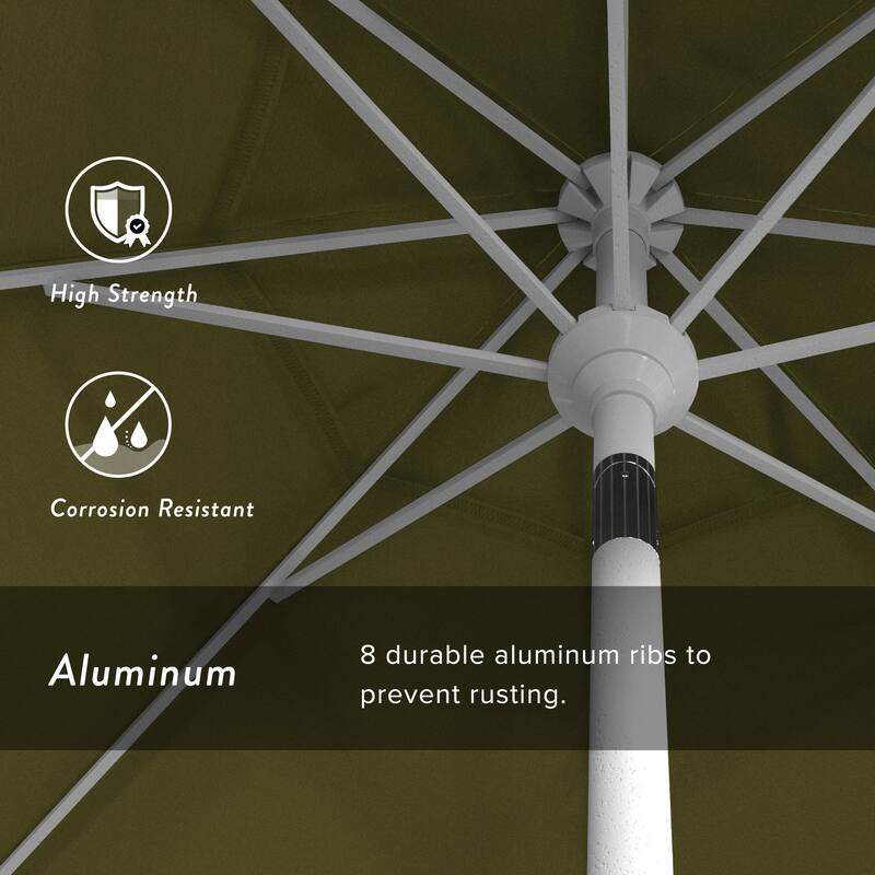 California Umbrella 7.5' Round Crank Lift Push Button Tilt White Aluminum Patio Umbrella Sunbrella