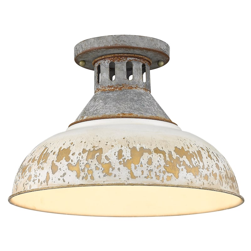 Golden Lighting Kinsley 14" Wide Semi-Flush Ceiling Fixture with White - Aged Galvanized Steel
