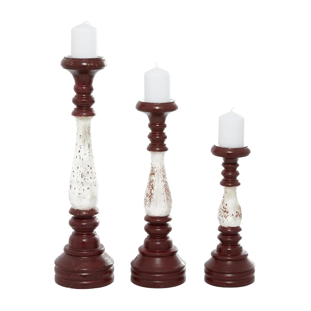 Wood Candle Holder - Set of 3 Red - Roche River Decor