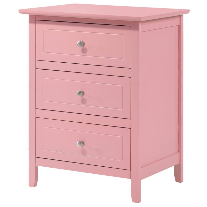 Pink Nightstand with Extra Durability - Real Wood Veneers and Dove Tailed Drawers