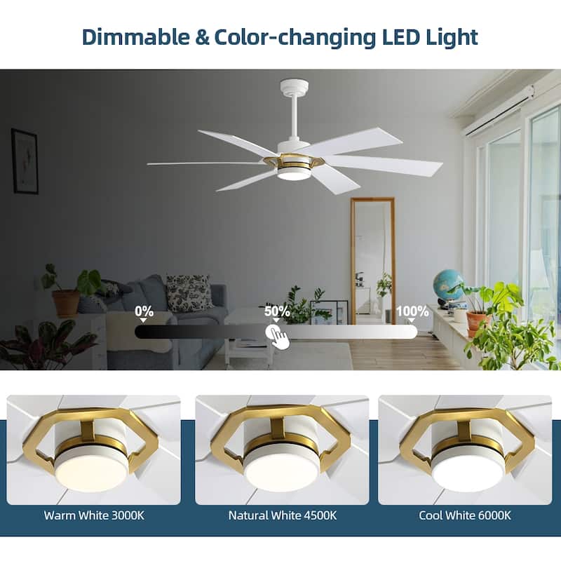 MLiAN 60 inch 6 Blades Indoor Smart Ceiling Fan with Light and Remote - 60inch