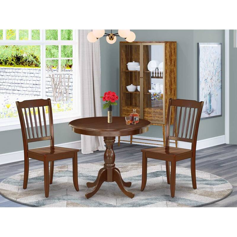 3-Piece Mahogany Finish Solid Wood Top Dining Room Set (Seats-4)