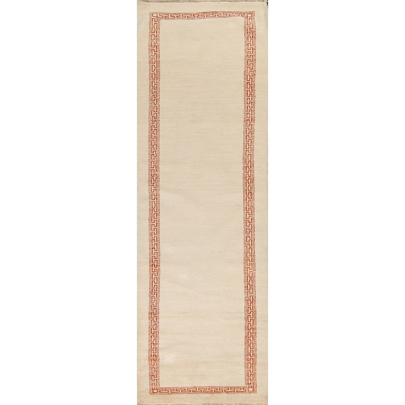 Neutral Gabbeh Kashkoli Wool Runner Rug Hand-knotted Oriental Carpet - 2'8" x 9'11"