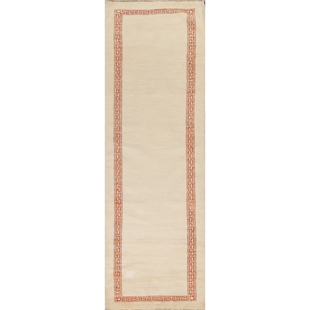 Neutral Gabbeh Kashkoli Wool Runner Rug Hand-knotted Oriental Carpet - 2'8" x 9'11"