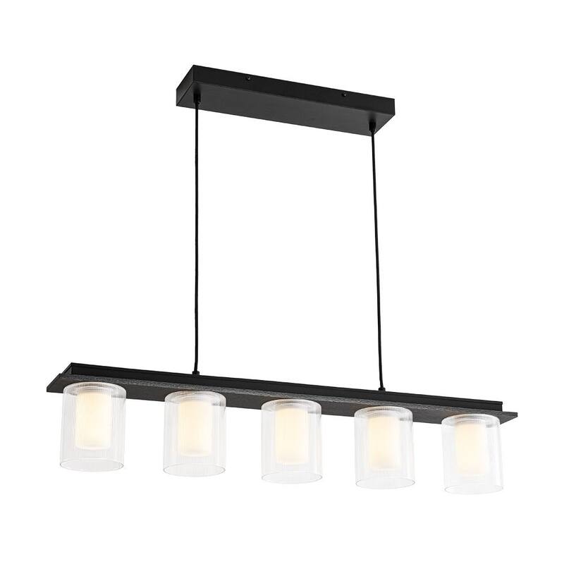 Scandinavian 5-Light Glass Dimmable LED Linear Chandelier 35in Wide