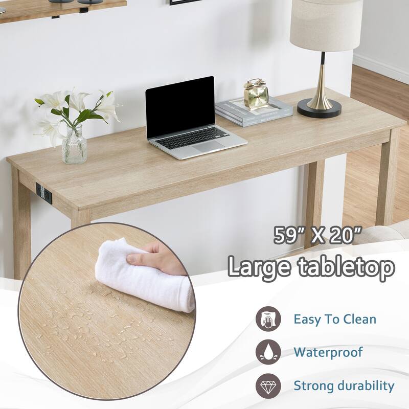 4 Piece Bar Table Set with Power Outlet, Bar Table Set with Chairs and Stools, Behind Couch Table with 3 Padded Stools