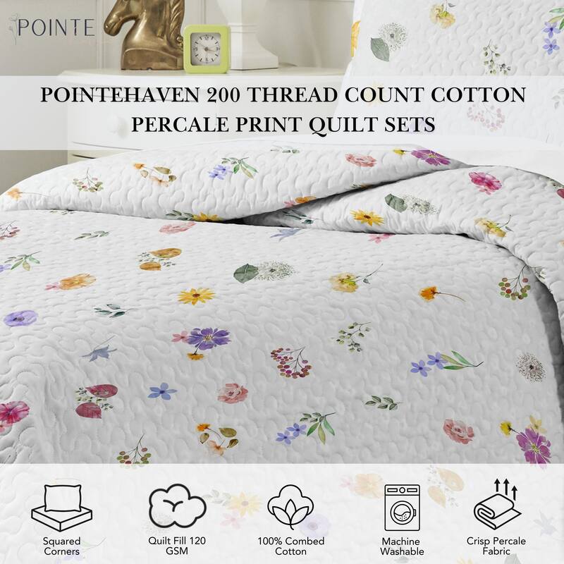 Pointehaven Percale Cotton Oversized Printed Scroll Design Quilt Set
