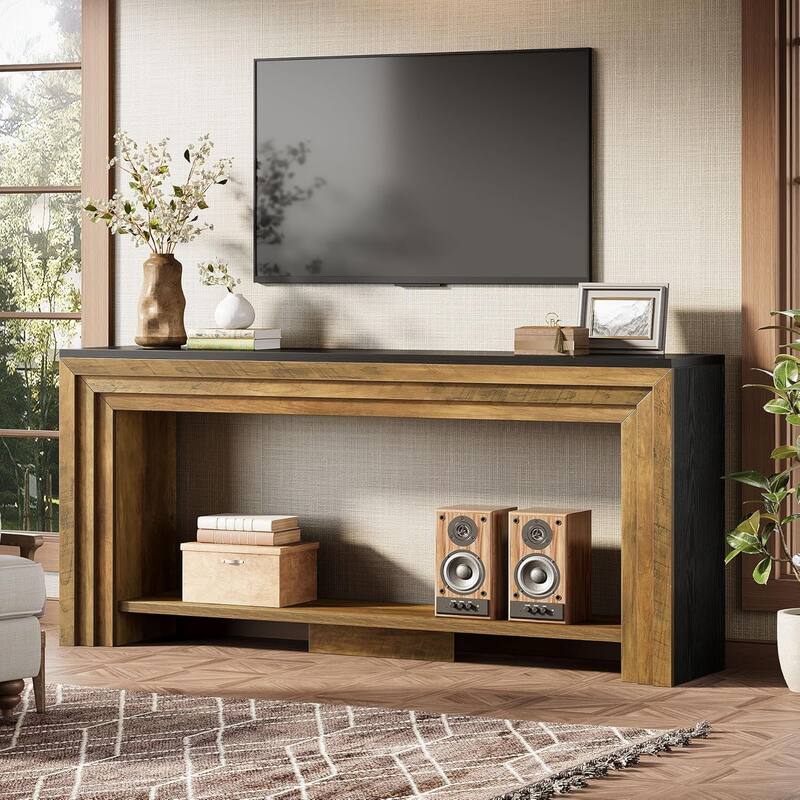70.9-Inch Farmhouse Console Table, 2-Tier Narrow Wooden Sofa Table with Storage for Living Room, Entryway, Hallway, Foye