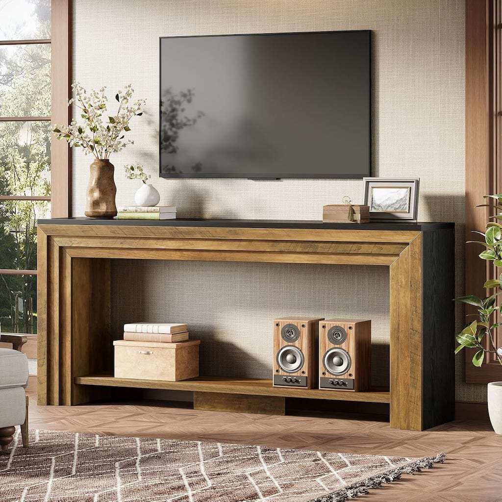 70.9-Inch Farmhouse Console Table with Storage, 2-Tier Behind The Couch for Living Room, Entryway