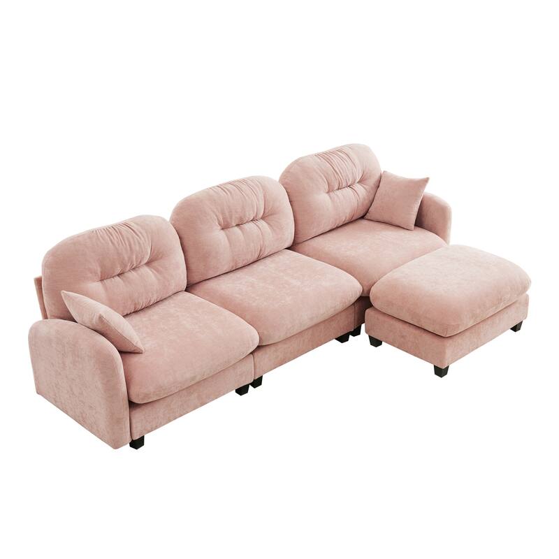 107" Sectional Couches for Living Room, Tufted Back Upholstered Couch with Ottoman, Chenille 3 Seater Modular Sectional Sofa
