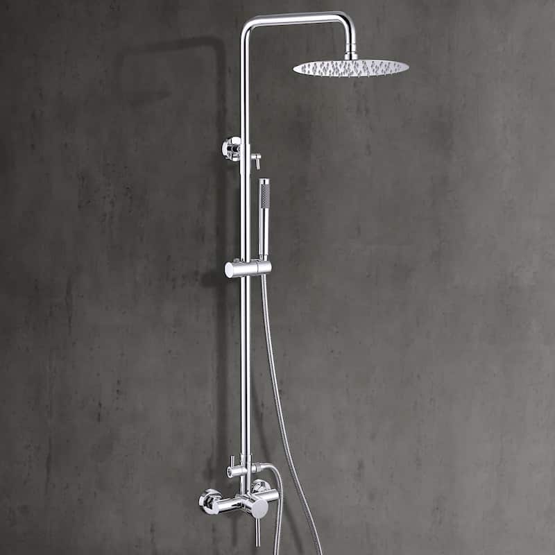 Outdoor 10 Inch Round Rain Shower Set with Handheld Shower (Adjustable Slider)