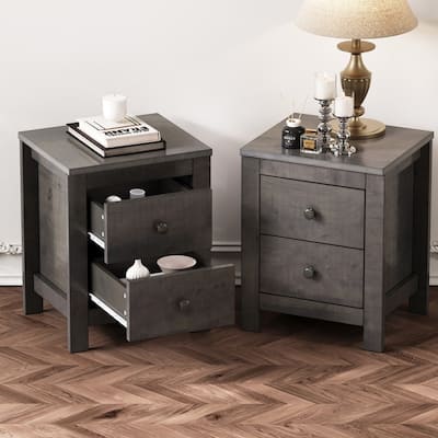 Set of 2 Farmhouse Wooden Nightstand with Retro Design,Wood Side Table with Storage Cabinet