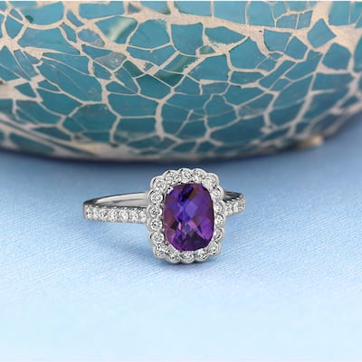 Auriya Vintage 3/4ct Cushion-cut Purple Amethyst Halo Diamond Engagement Ring 1/2ctw 14k Gold