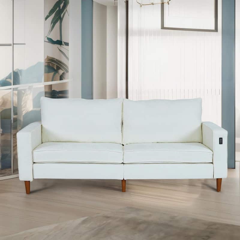 White Modern Loveseat Sofa with Button Tufted Back Premium Upholstery and Built-In USB Port - White