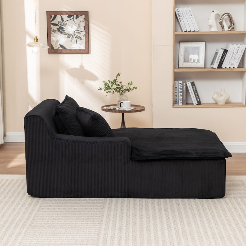 Oversized Chaise Lounge Chair, Upholstered Sofa Bed for Living Room, Corduroy Sleeper Couch Comfy Recliner Bedroom Reading Seat