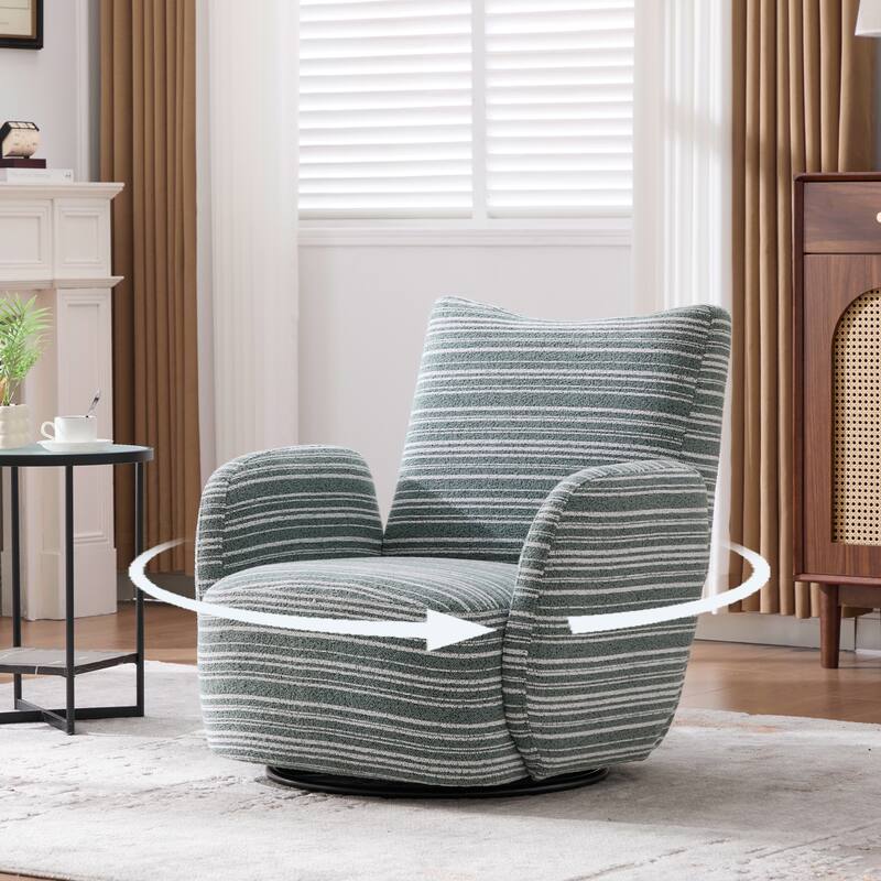 Swivel Striped Accent Chair with Metal Base, Modern Arm Chair for Living Room, Fabric Club Single Sofa Chair - Mint Green