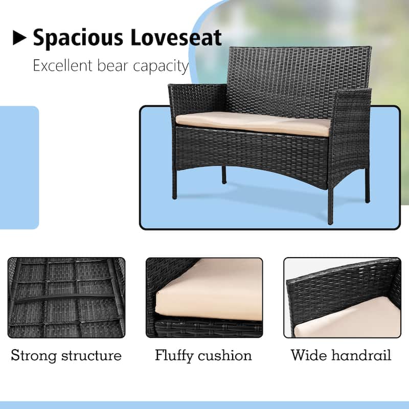 Futzca 4 Pieces Outdoor Patio Furniture Sets Rattan Chair Wicker Set