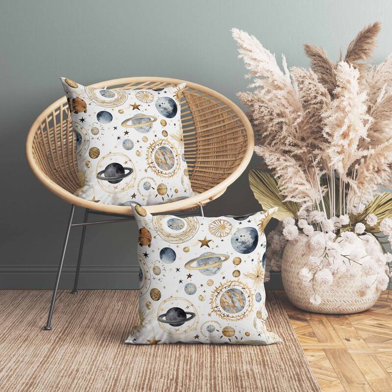 Space Fusion Indoor/Outdoor Reversible Throw Pillow White and Blue
