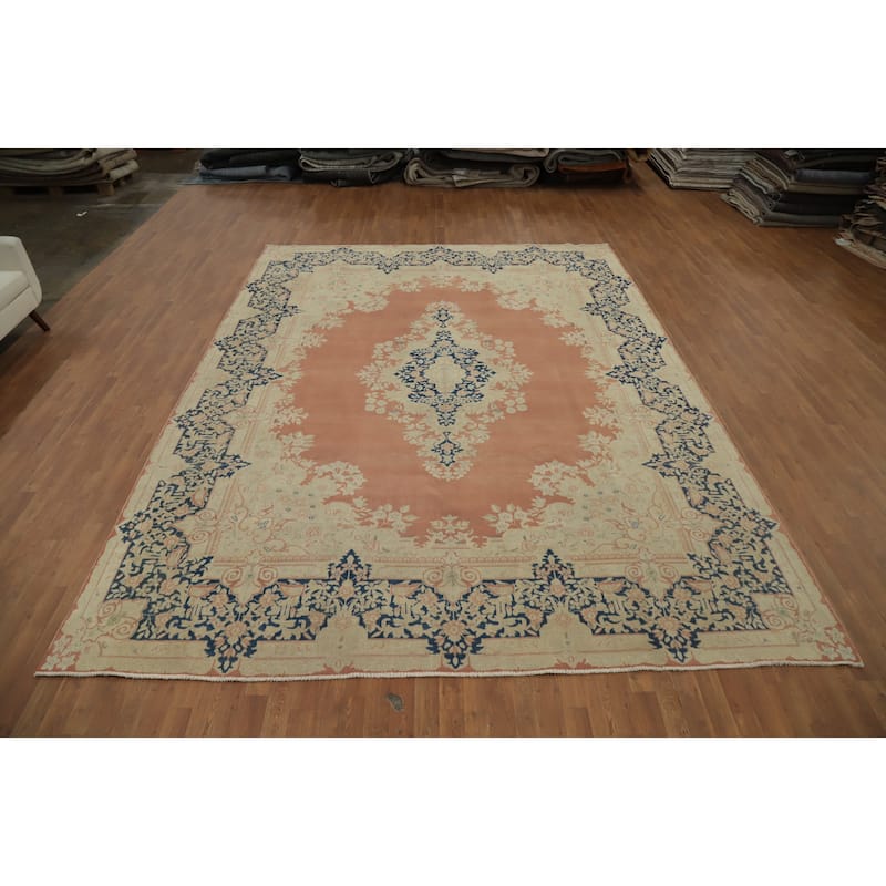 Hand Knotted Oriental 100% Wool Carpet Traditional Floral Oranges & Rust Kerman Area Rug - 13' 0'' X 9' 11''