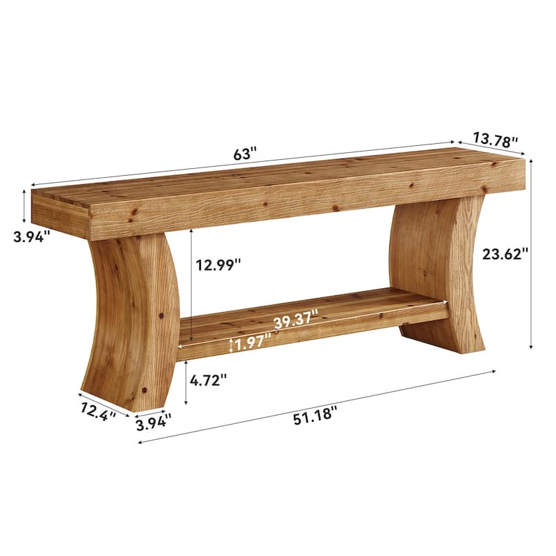 2-Tier Low Solid Wood Console Table for Living Room Entryway Hallway