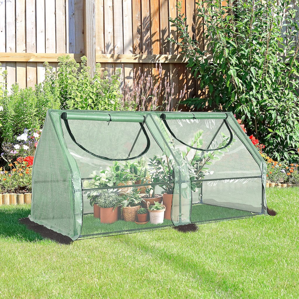 Outsunny 6' x 3' x 3' Greenhouse with PE Mesh Cover, Steel Buriable Beams for Support, & Opening Windows